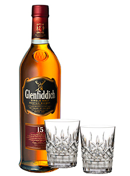 GLENFIDDICH 15 YEAR OLD SINGLE MALT WITH MARQUIS BY WATERFORD GLASSES