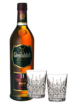 GLENFIDDICH 21 YEAR OLD SINGLE MALT - 750ML WITH MARQUIS BY WATERFORD GLASSES                                                   