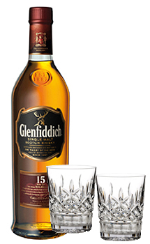 GLENFIDDICH 15 YEAR OLD SINGLE MALT WITH MARQUIS BY WATERFORD GLASSES