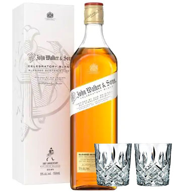 JOHN WALKER & SONS CELEBRATORY BLENDED SCOTCH WHISKY - 750ML WITH 2 WATERFORD GLASSES