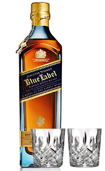 JOHNNIE WALKER SCOTCH BLUE LABEL - 750ML WITH 2 MARQUIS BY WATERFORD GLASSES                                                    