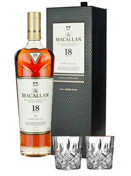THE MACALLAN 18 YEAR OLD SINGLE MALT -750ML DOUBLE CASK WITH 2 MARQUIS BY WATERFORD GLASSES