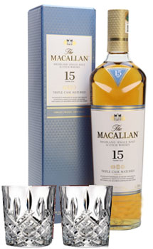 THE MACALLAN 15 YEAR OLD SINGLE MALT -750ML DOUBLE CASK WITH 2 MARQUIS BY WATERFORD GLASSES                                     